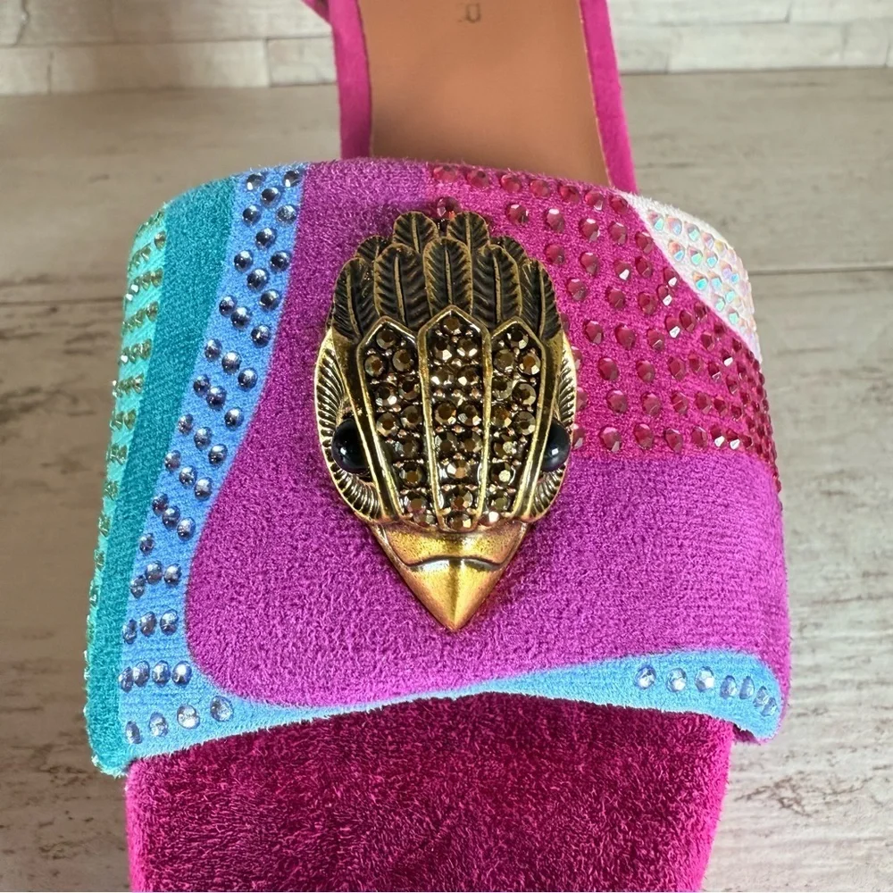 Kurt Geiger London Kensington Glitz Rainbow Rhinestone Platform Sandals SZ 40.5